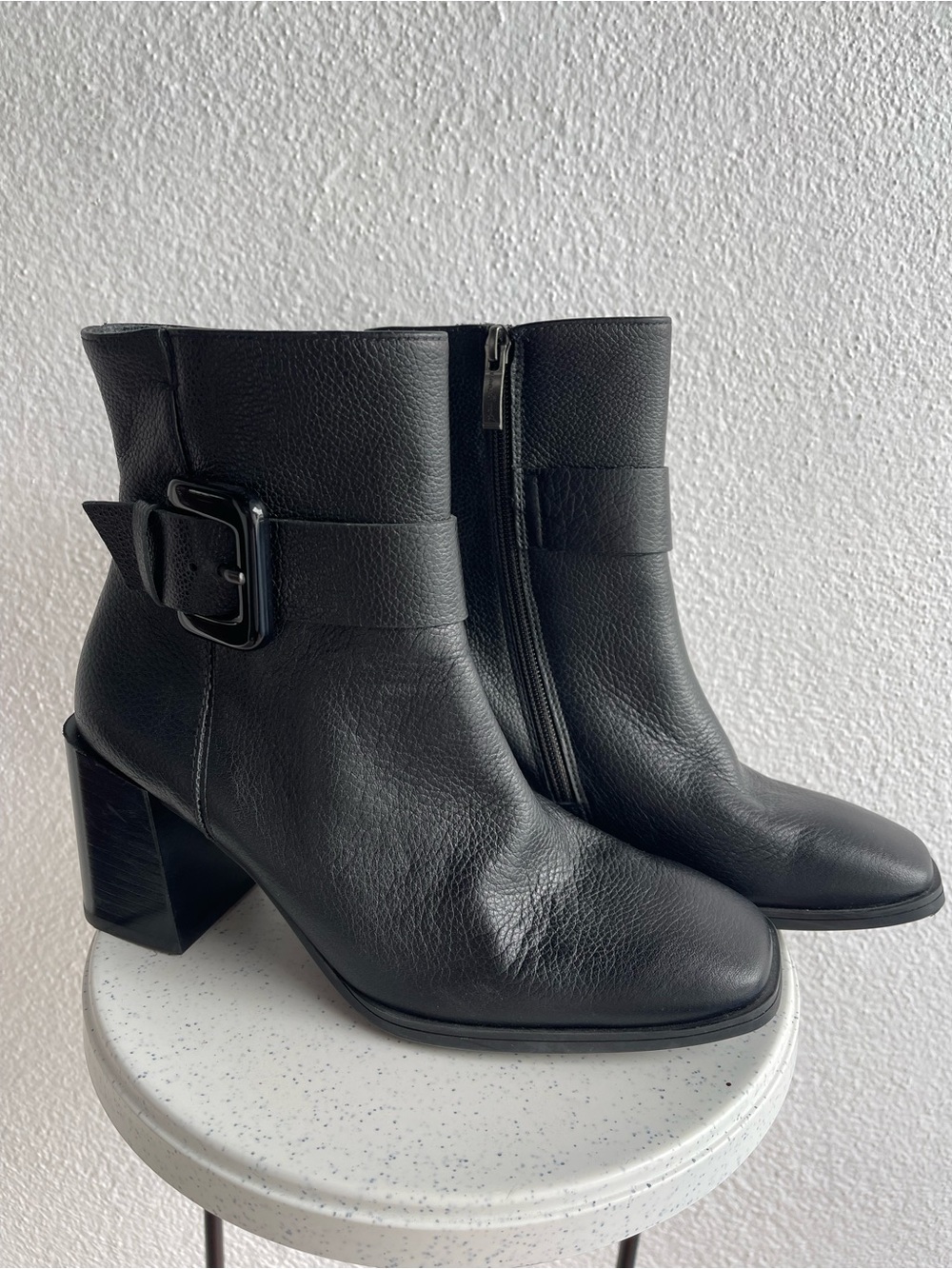 Paul Green Black Leather Buckle Ankle Boots